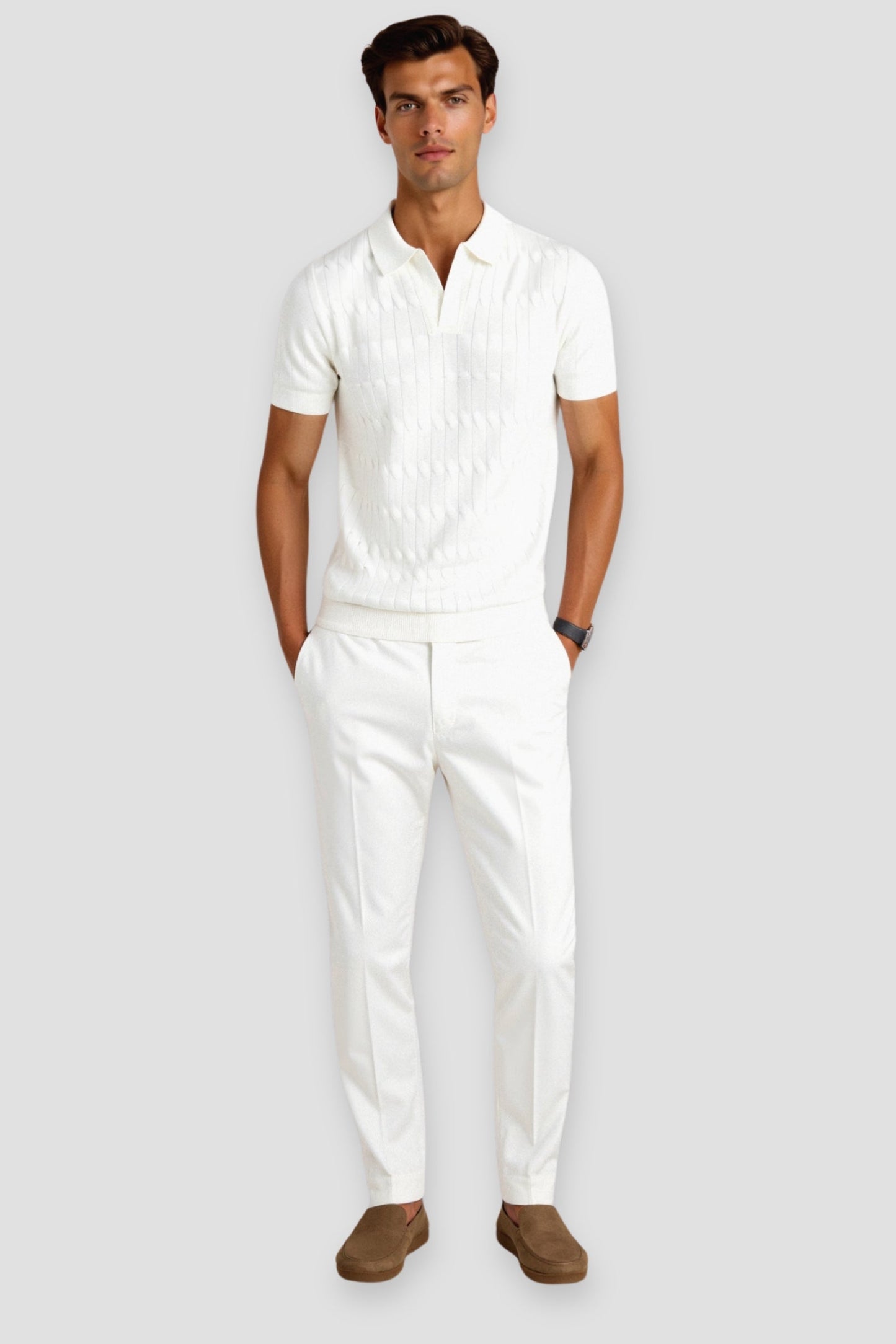 Premium V-Neck Cable Knit Polo