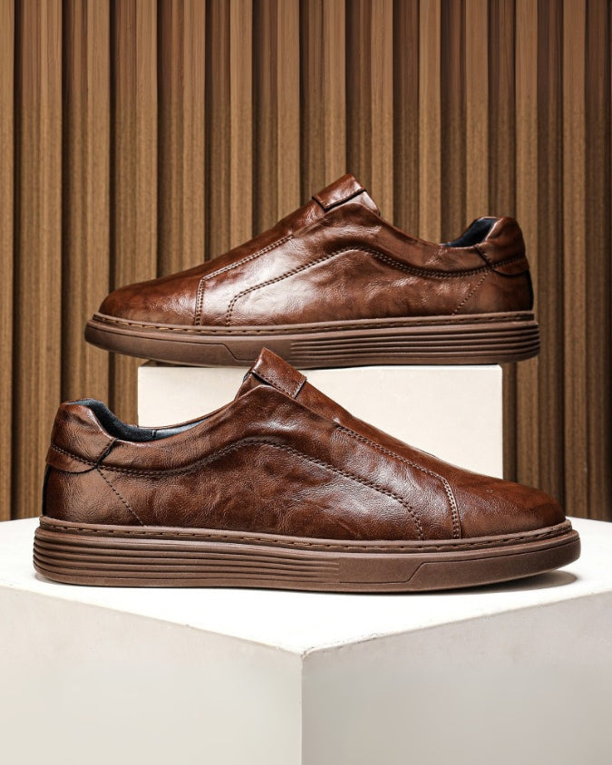 Brown Cow Leather Laceless Sneaker