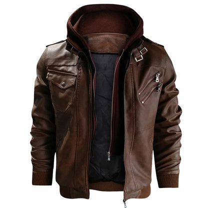 Leather Jacket with Hood