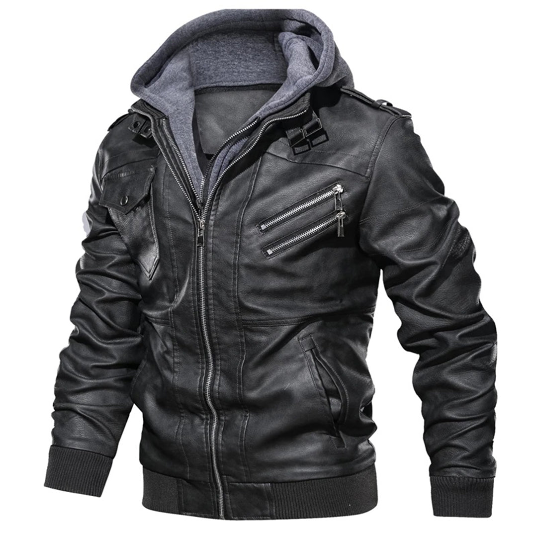 Leather Jacket with Hood