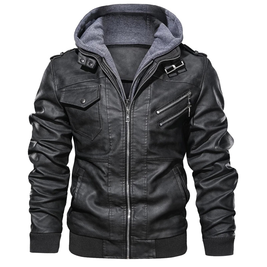 Leather Jacket with Hood