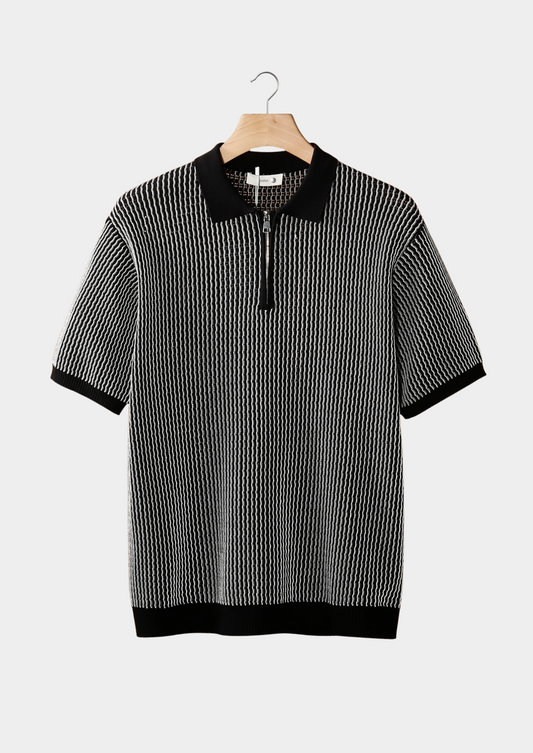 GEOMETRIC TEXTURED ZIPPER POLO
